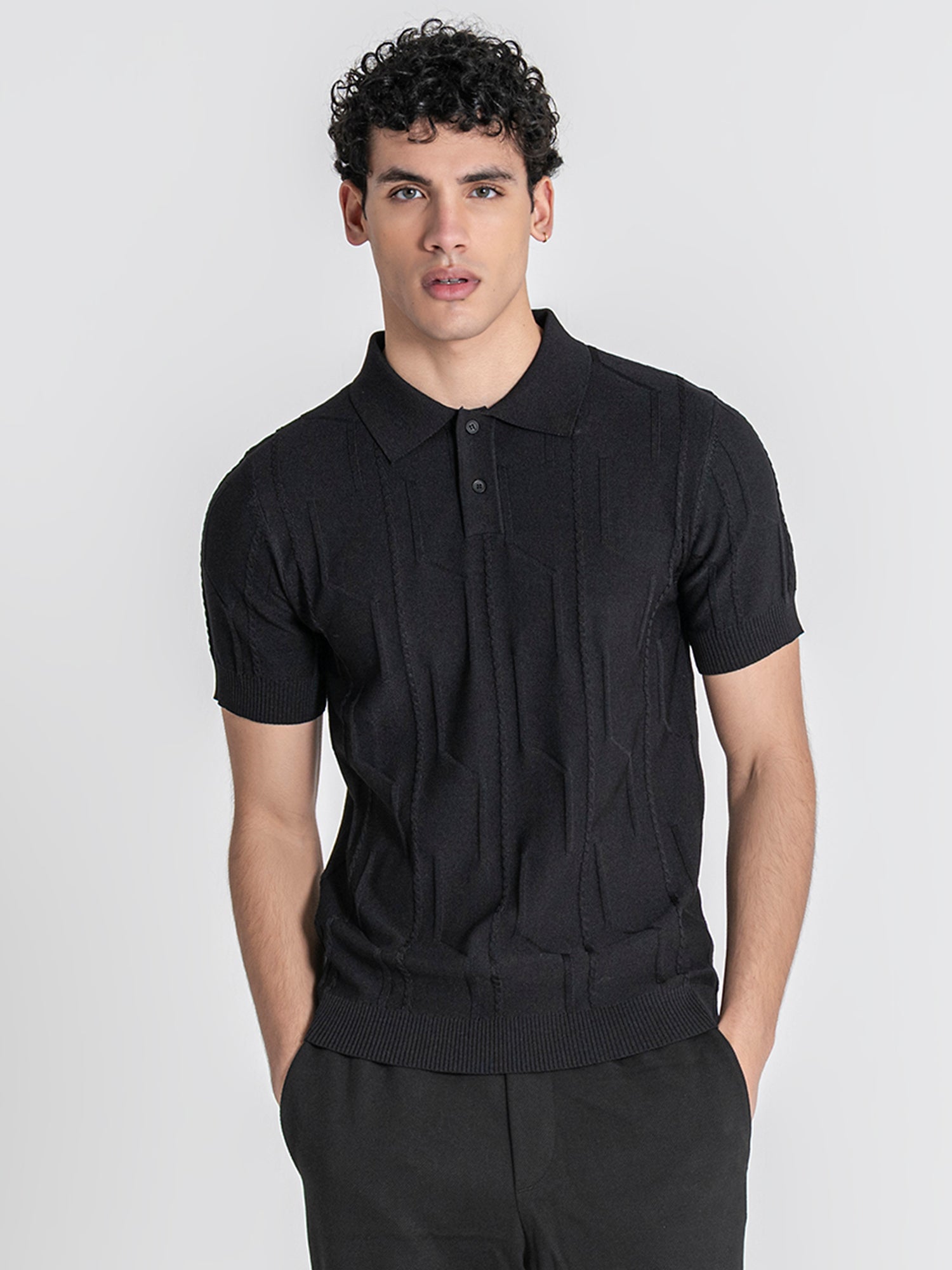 Black Dimension Knit Polo