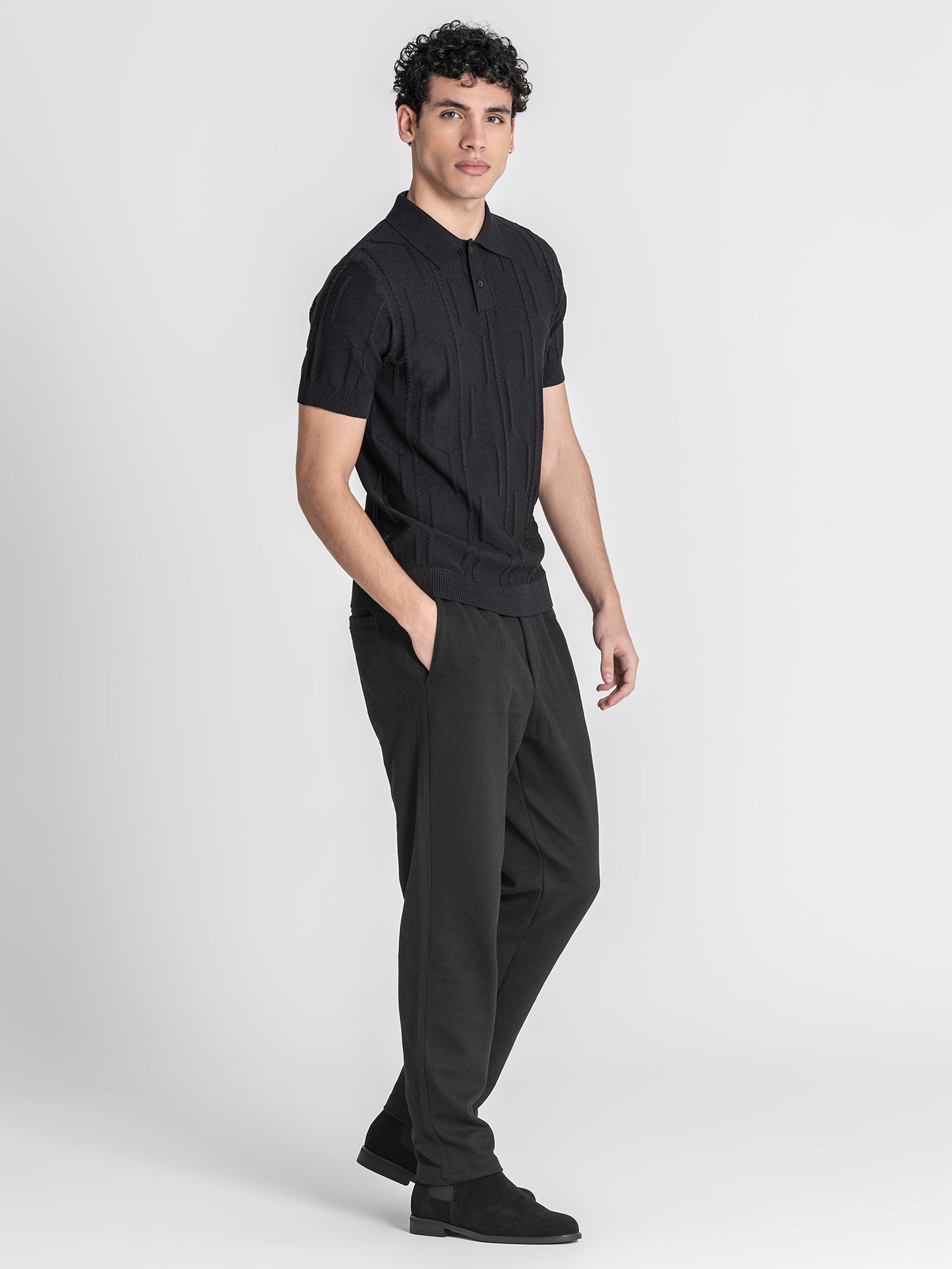 Black Dimension Knit Polo