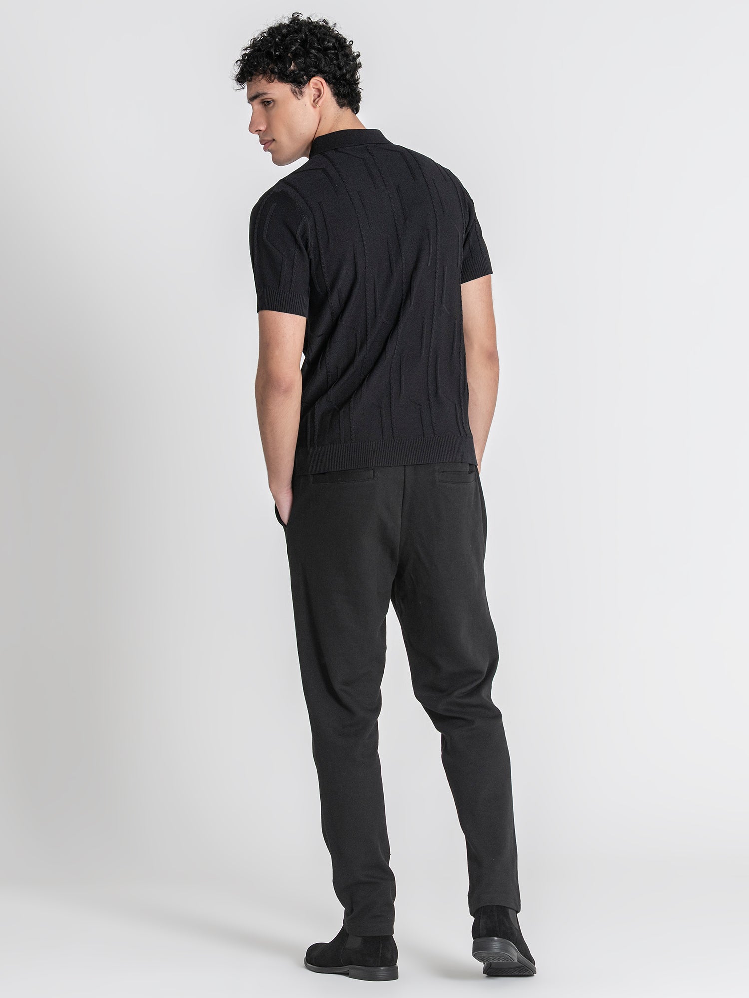 Black Dimension Knit Polo