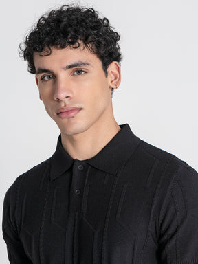 Black Dimension Knit Polo