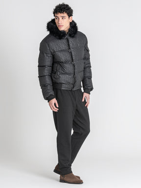 Black Smart Houndstooth Puffer Jacket