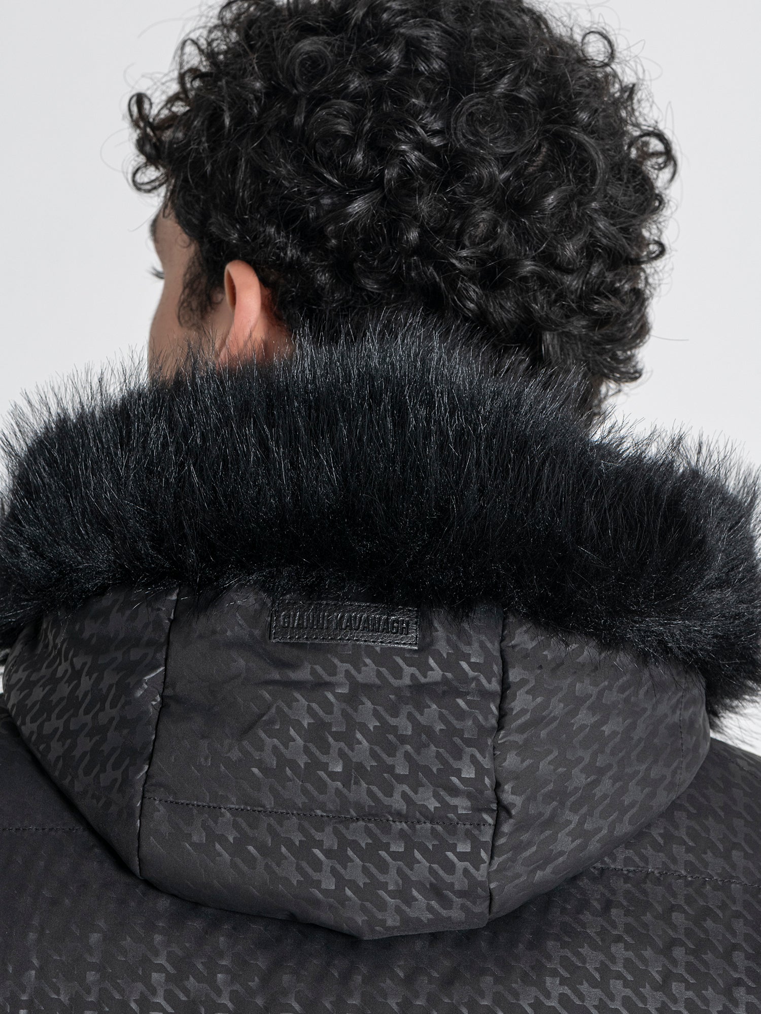 Black Smart Houndstooth Puffer Jacket