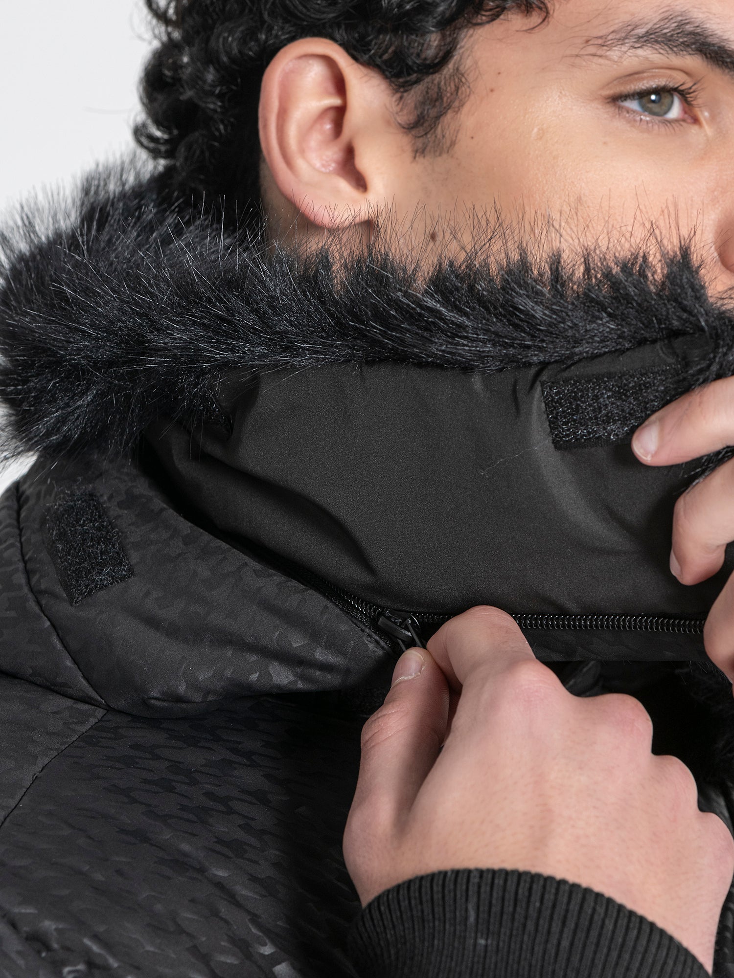 Black Smart Houndstooth Puffer Jacket