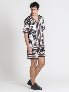 Black Midnight Bloom Satin Shirt