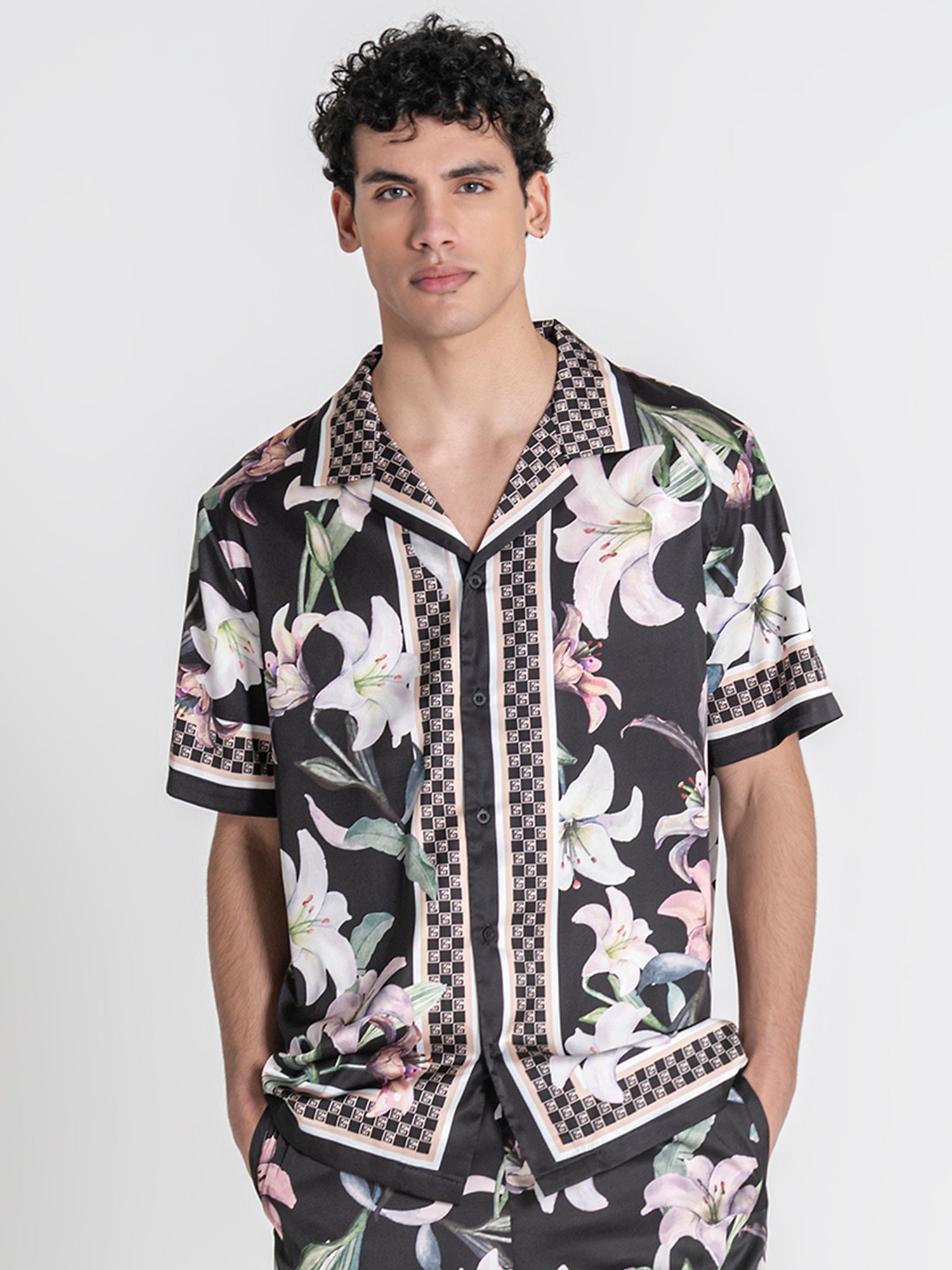 Black Midnight Bloom Satin Shirt