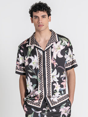 Black Midnight Bloom Satin Shirt