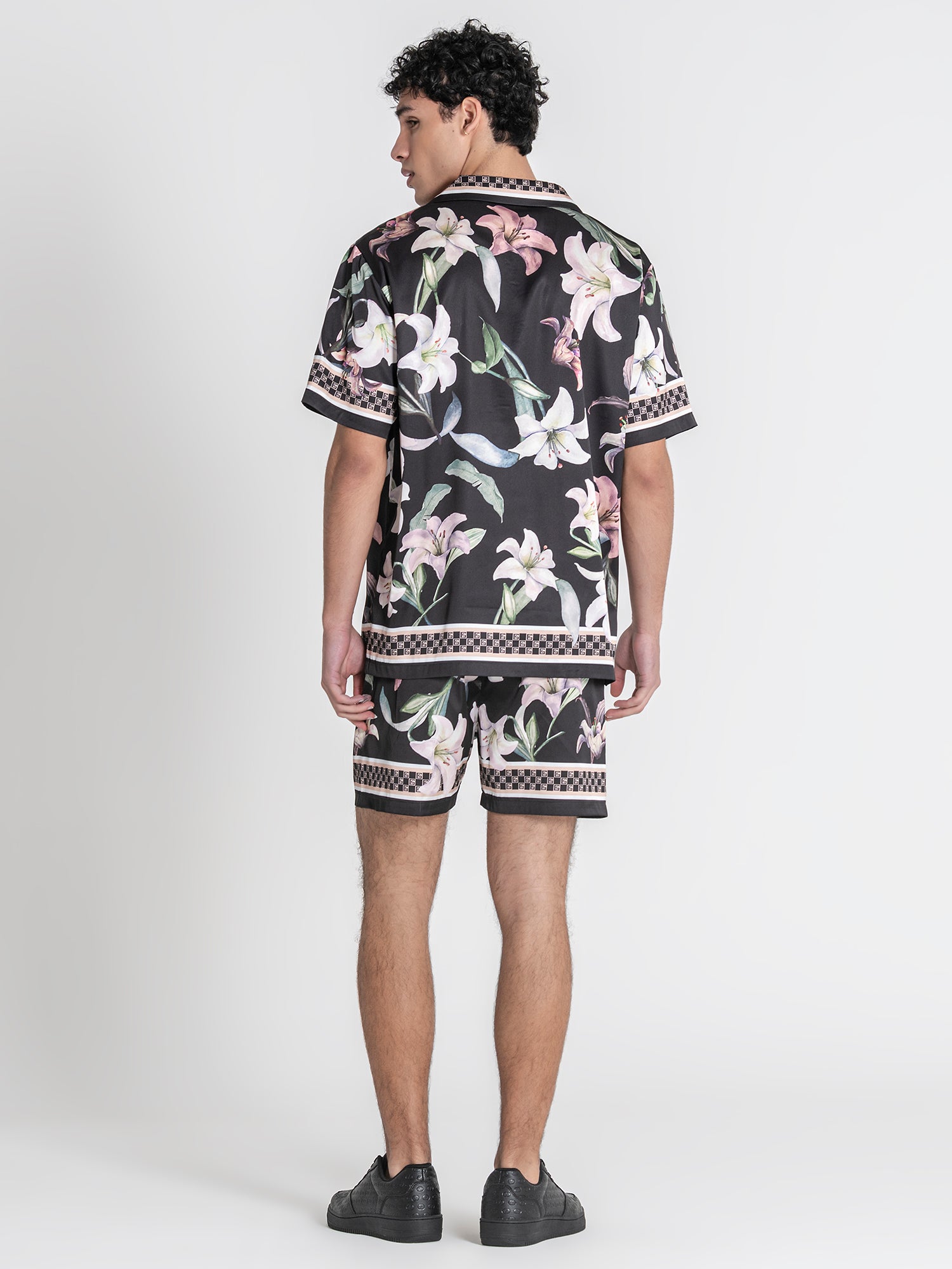 Black Midnight Bloom Satin Shirt