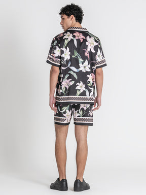 Black Midnight Bloom Satin Shirt