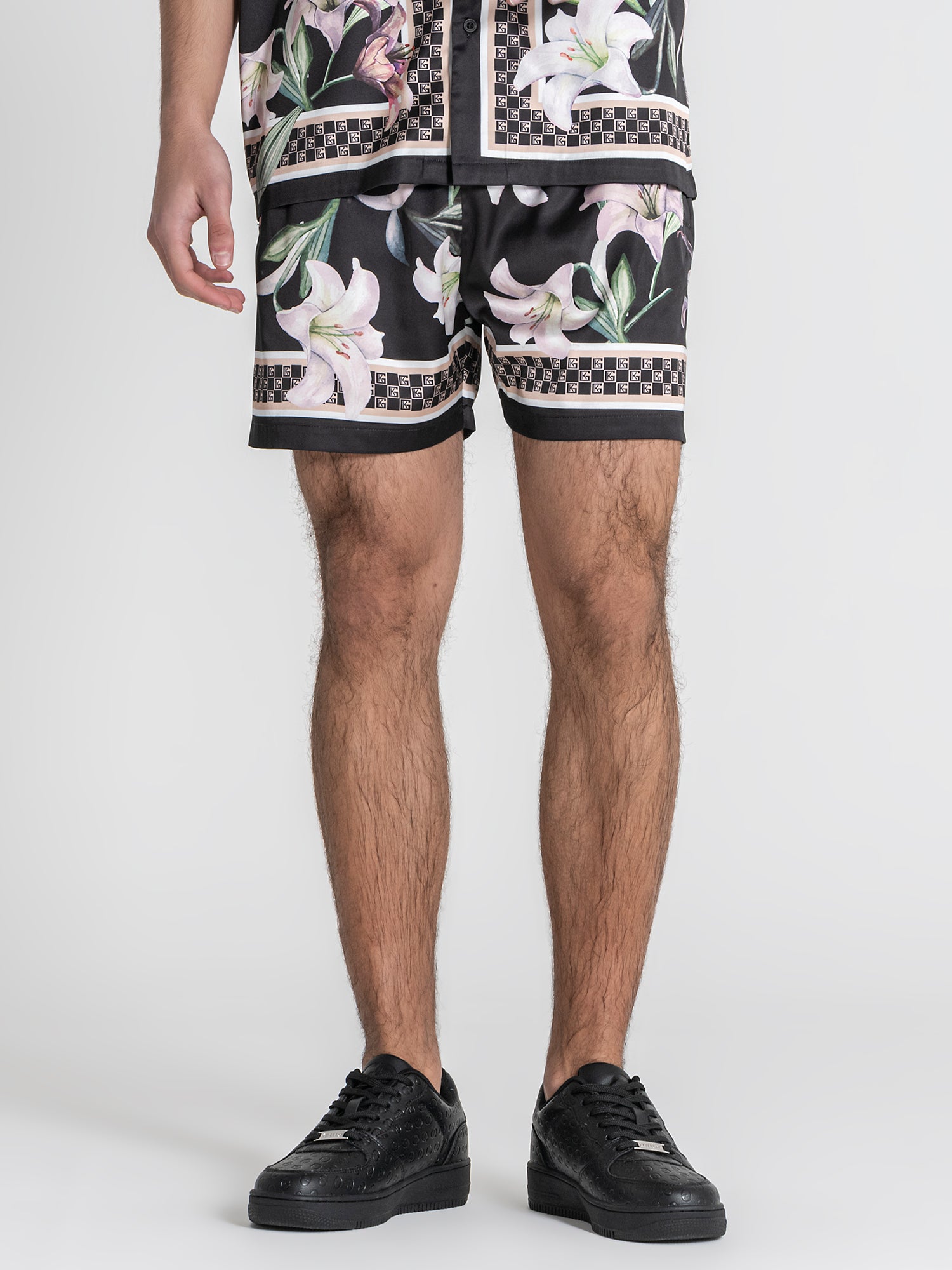 Black Midnight Bloom Satin Shorts