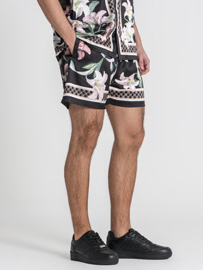 Black Midnight Bloom Satin Shorts