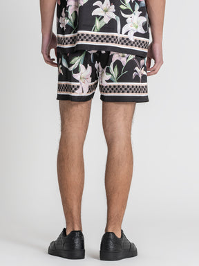 Black Midnight Bloom Satin Shorts