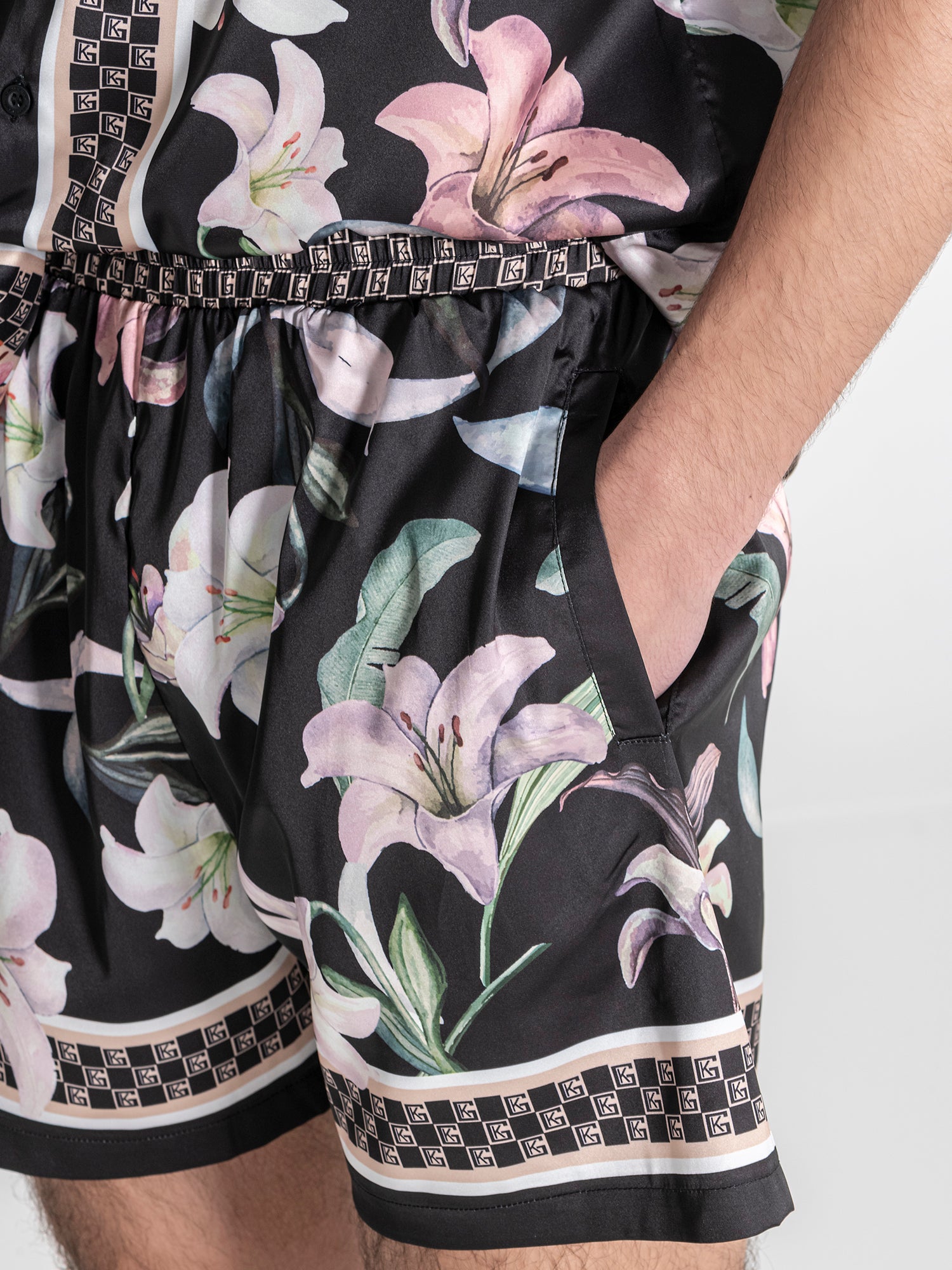 Black Midnight Bloom Satin Shorts