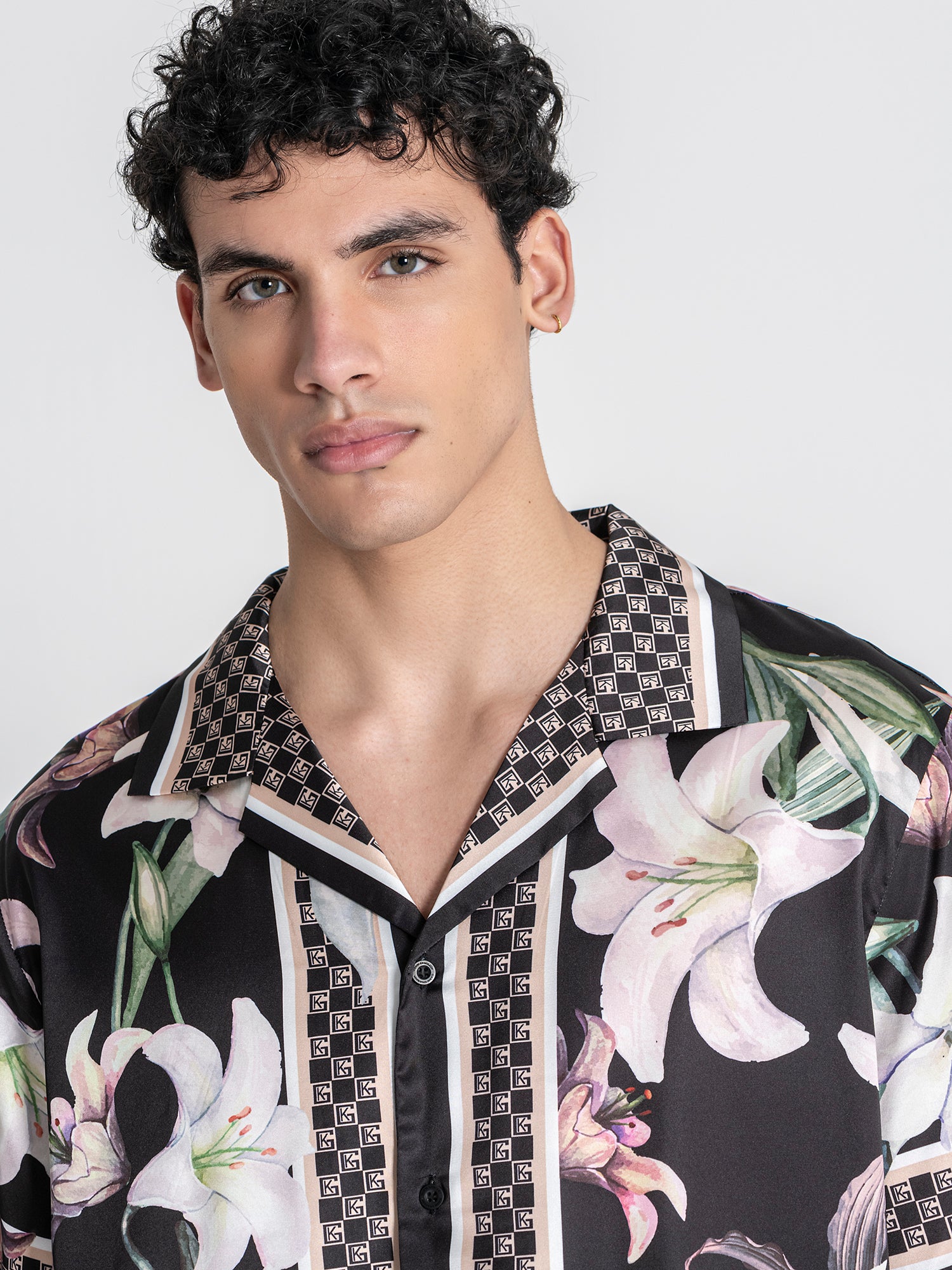 Black Midnight Bloom Satin Shirt