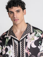 Black Midnight Bloom Satin Shirt