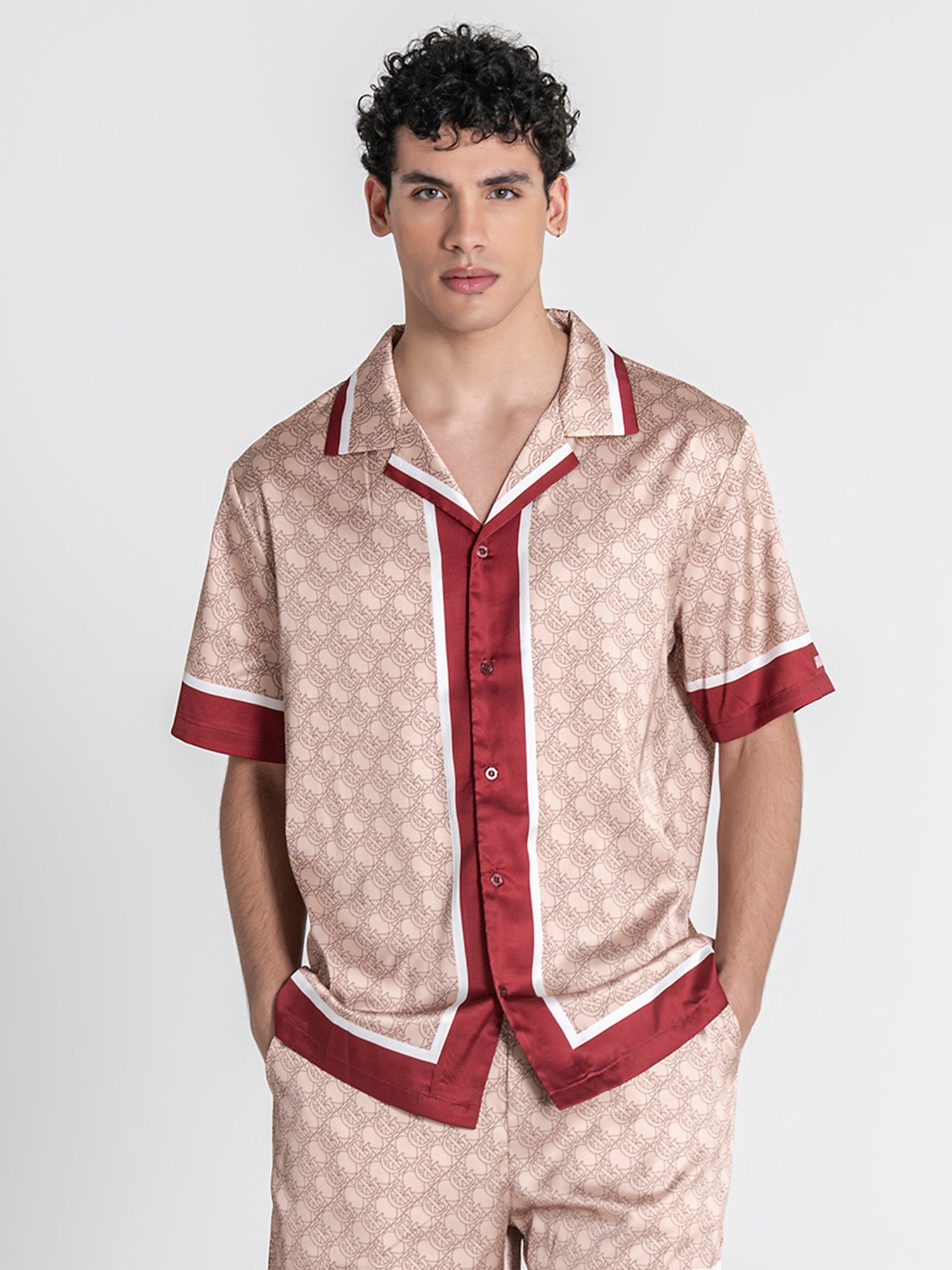 Beige Insignia Satin Shirt