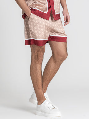 Beige Insignia Satin Shorts