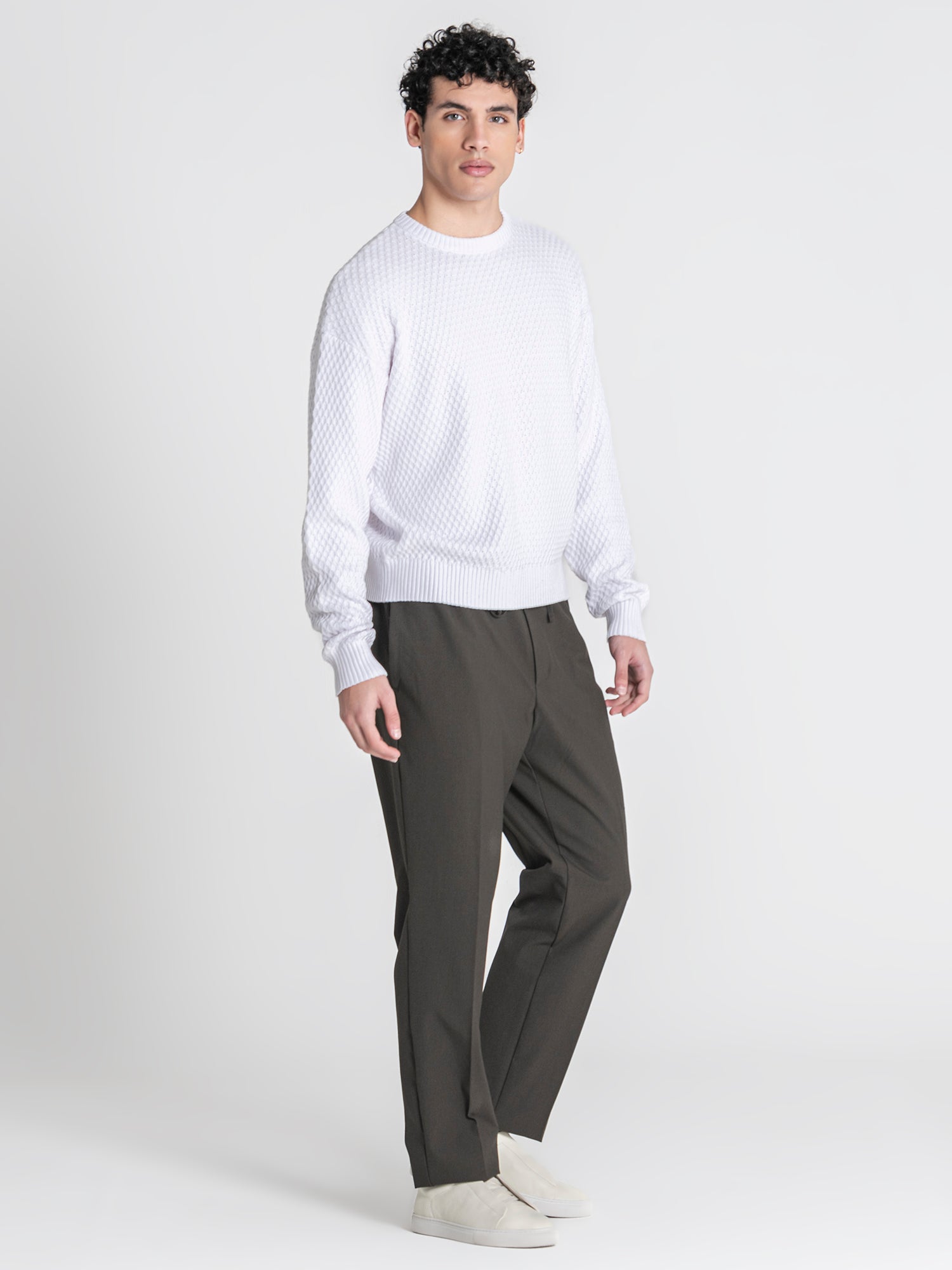 White Hexa Knit Sweater