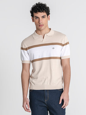 Beige Block Knit Polo