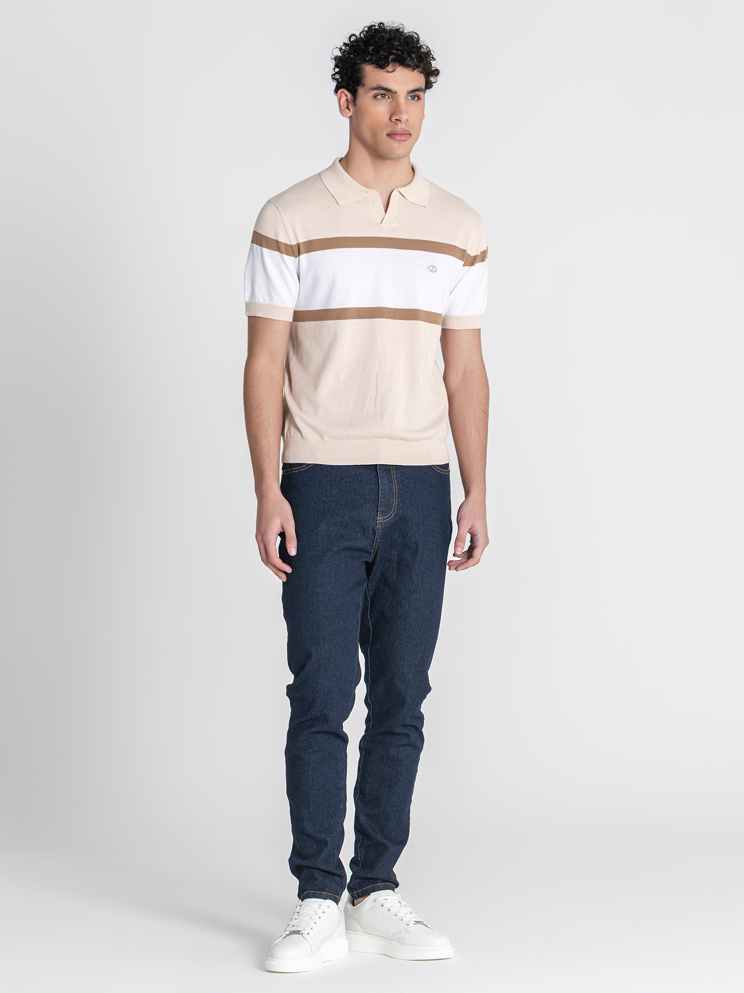 Beige Block Knit Polo