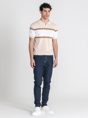 Beige Block Knit Polo