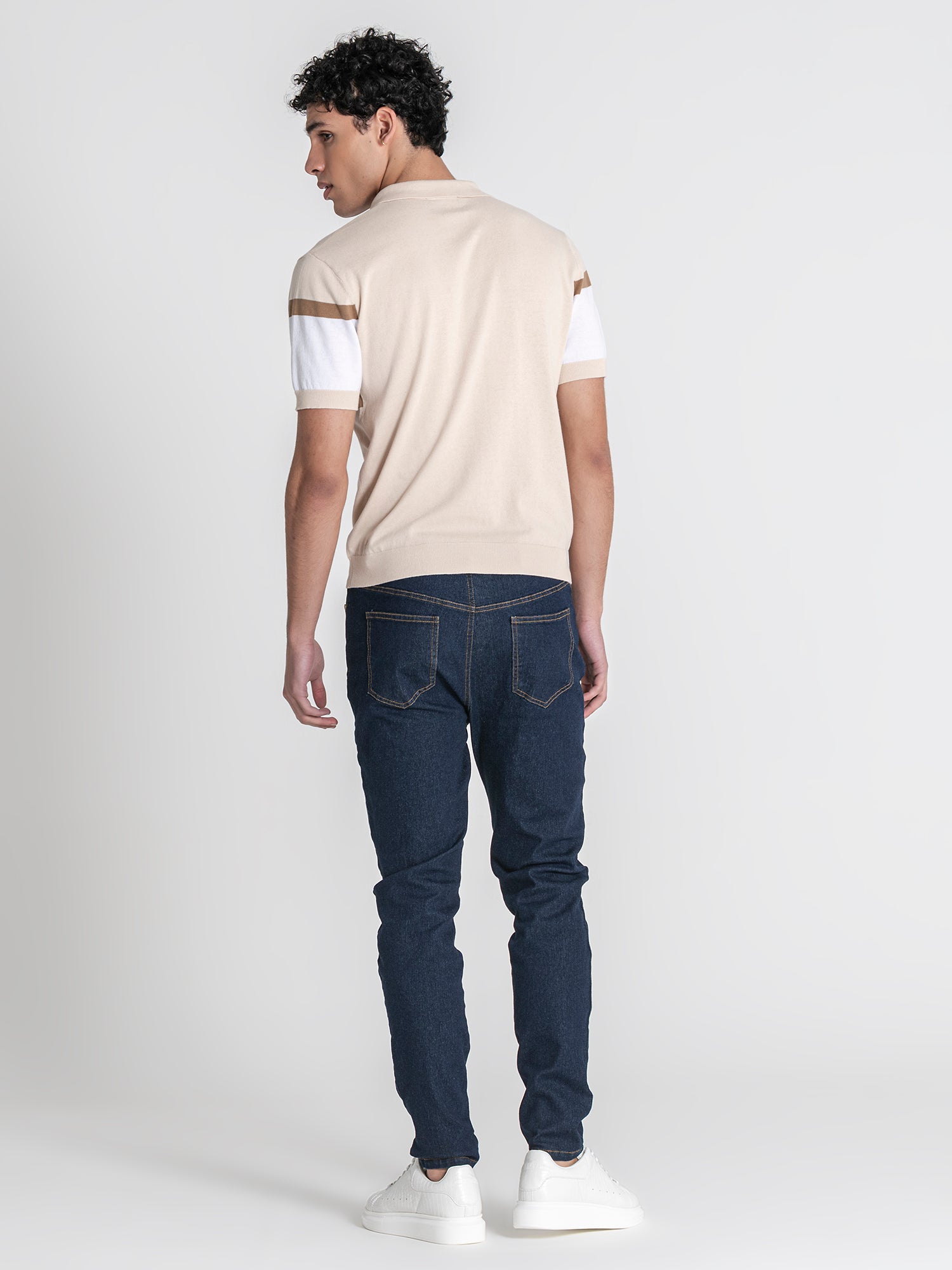 Beige Block Knit Polo
