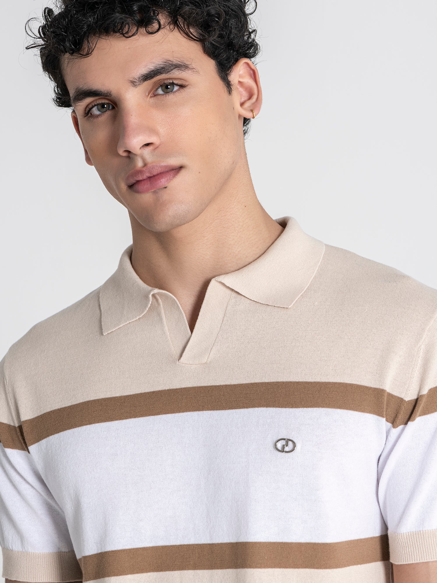 Beige Block Knit Polo