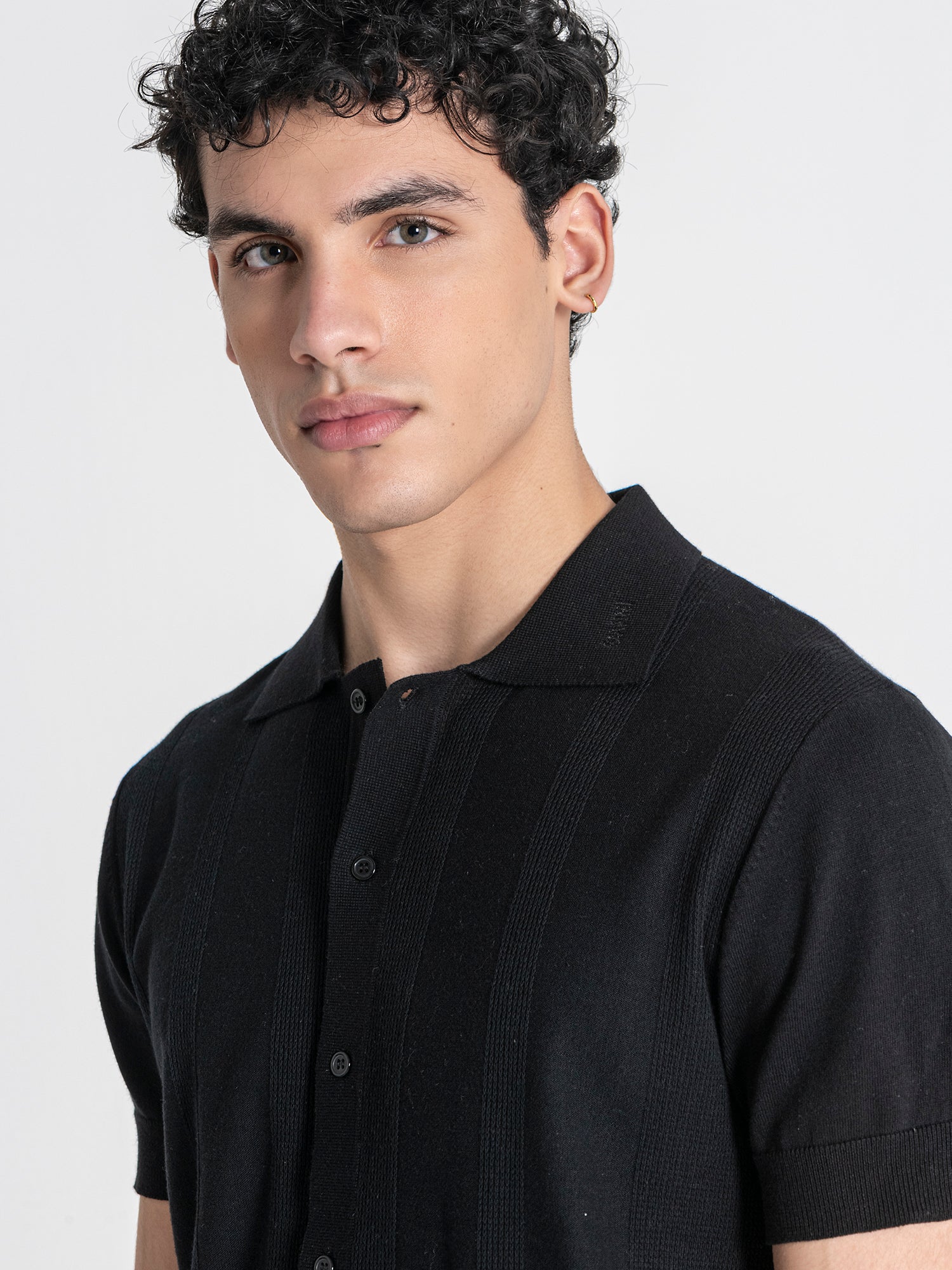 Black Linear Knit Shirt