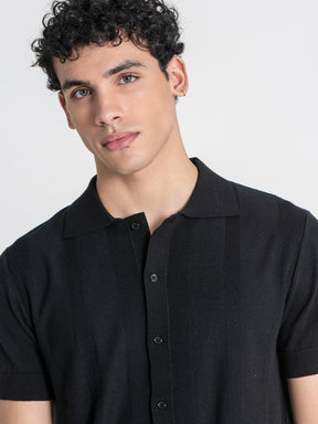 Black Linear Knit Shirt