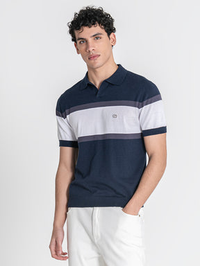 Navy Blue Block Knit Polo