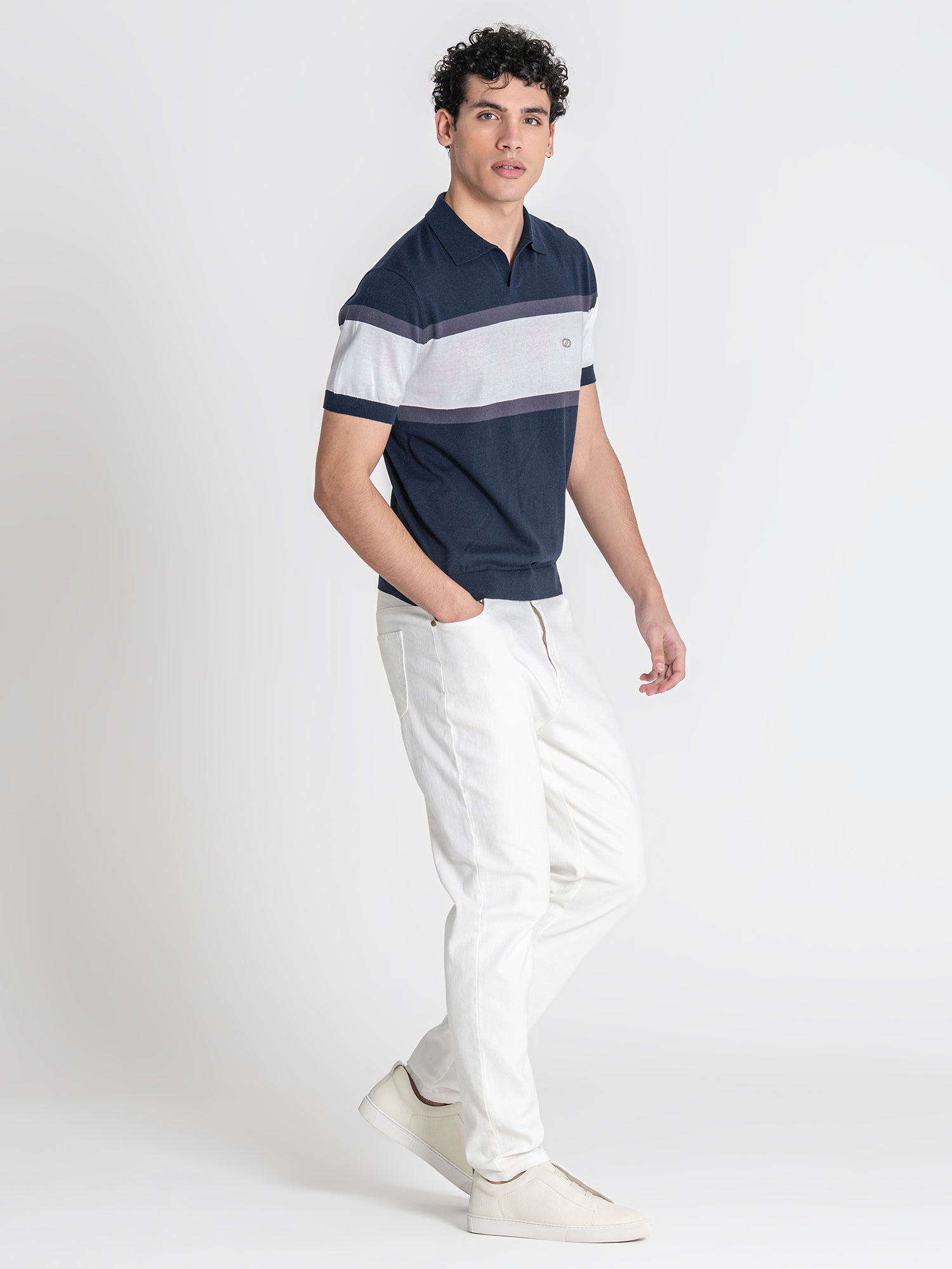 Navy Blue Block Knit Polo