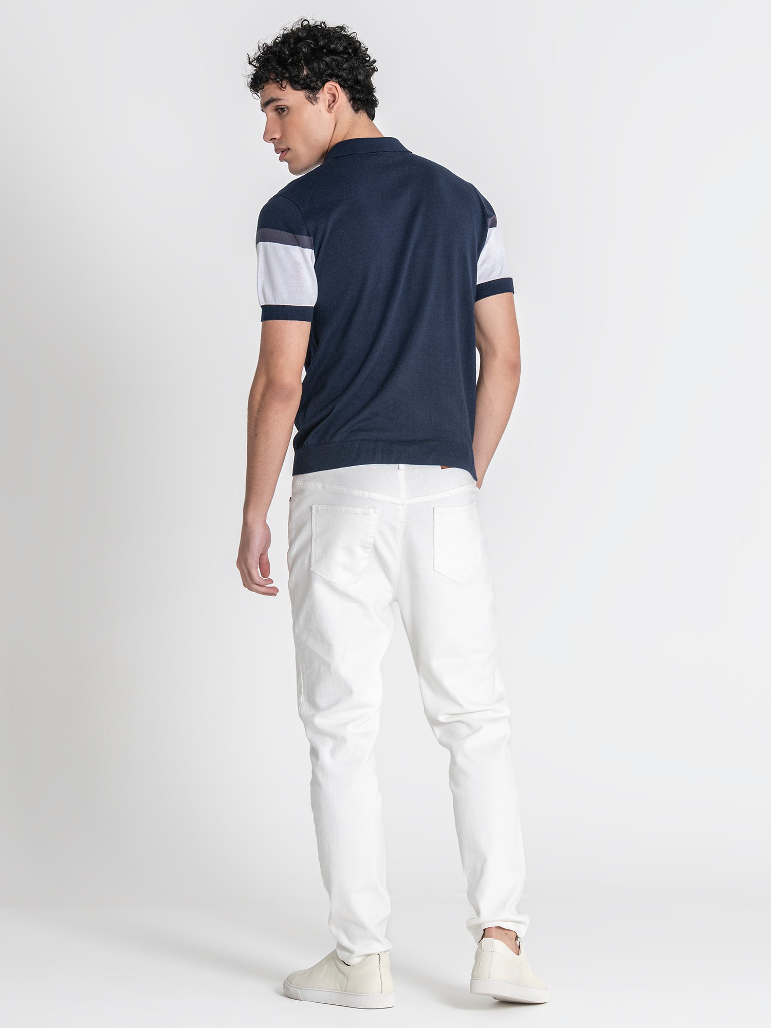 Navy Blue Block Knit Polo