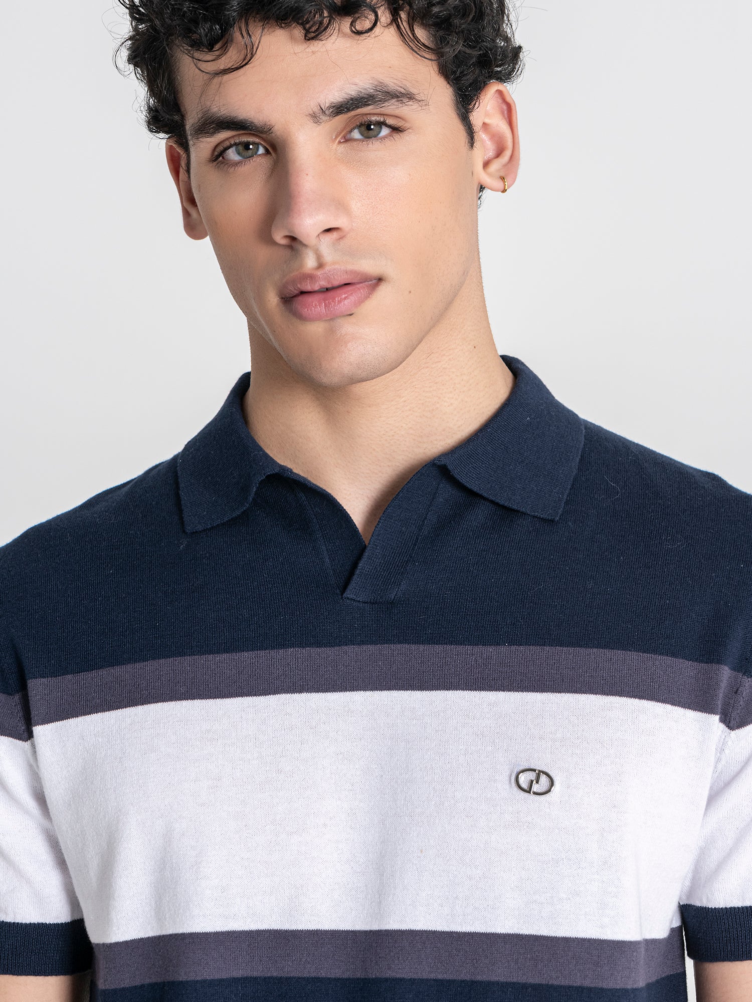 Navy Blue Block Knit Polo