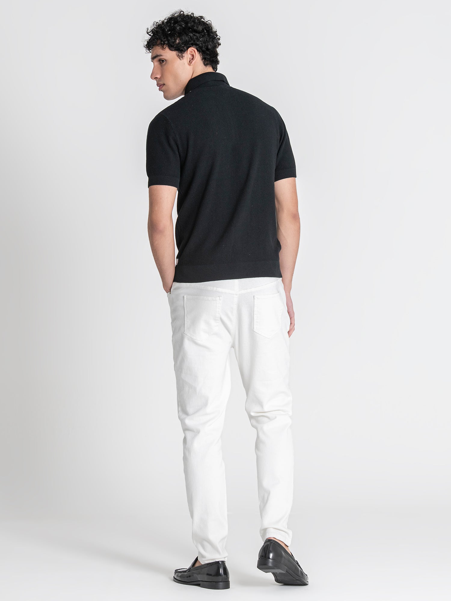 Black Column Knit Polo