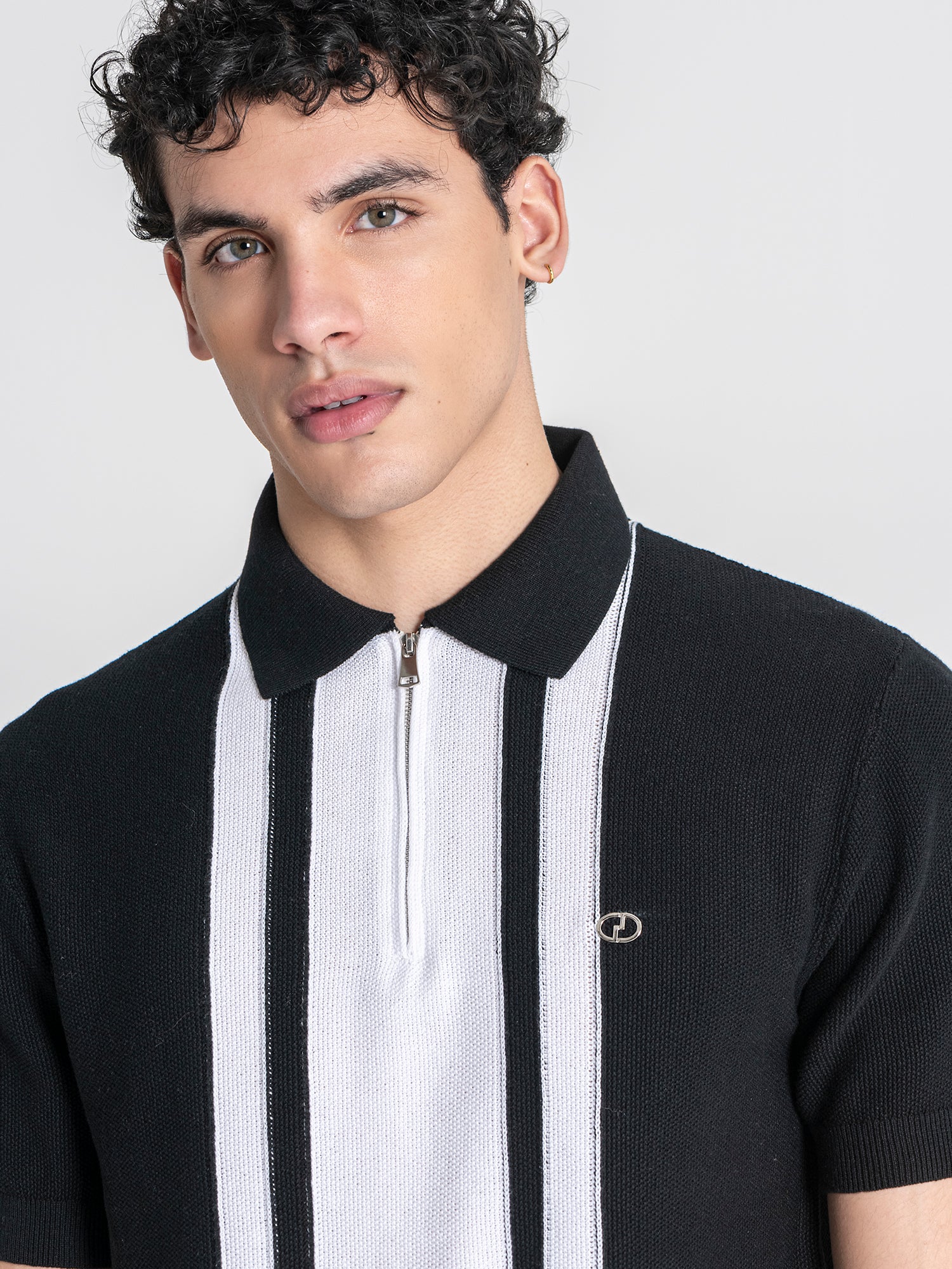 Black Column Knit Polo