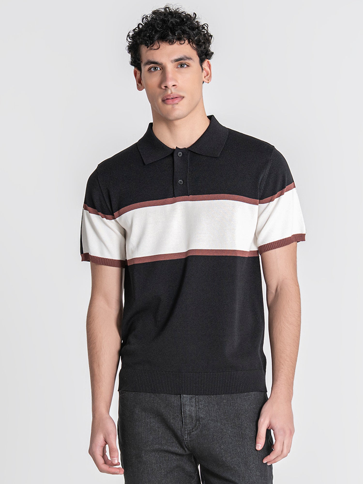 Black Block Knit Polo