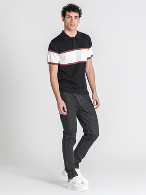 Black Block Knit Polo