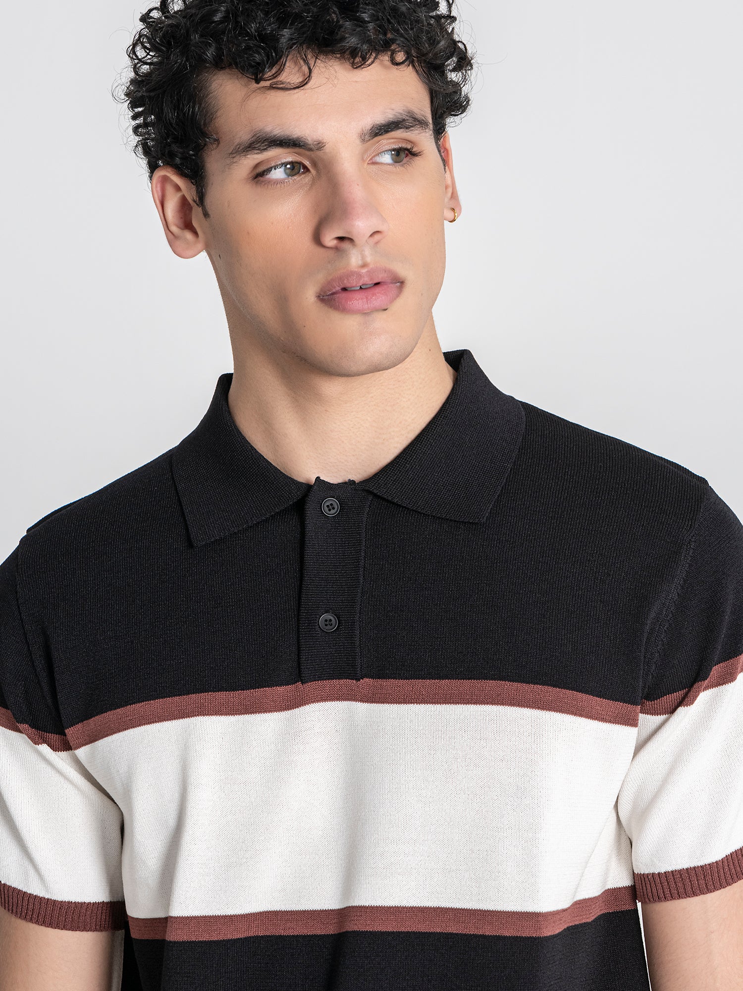 Black Block Knit Polo