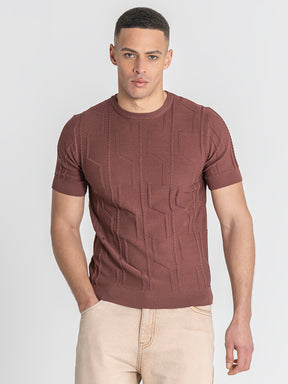 Brown Dimension Knit Tee