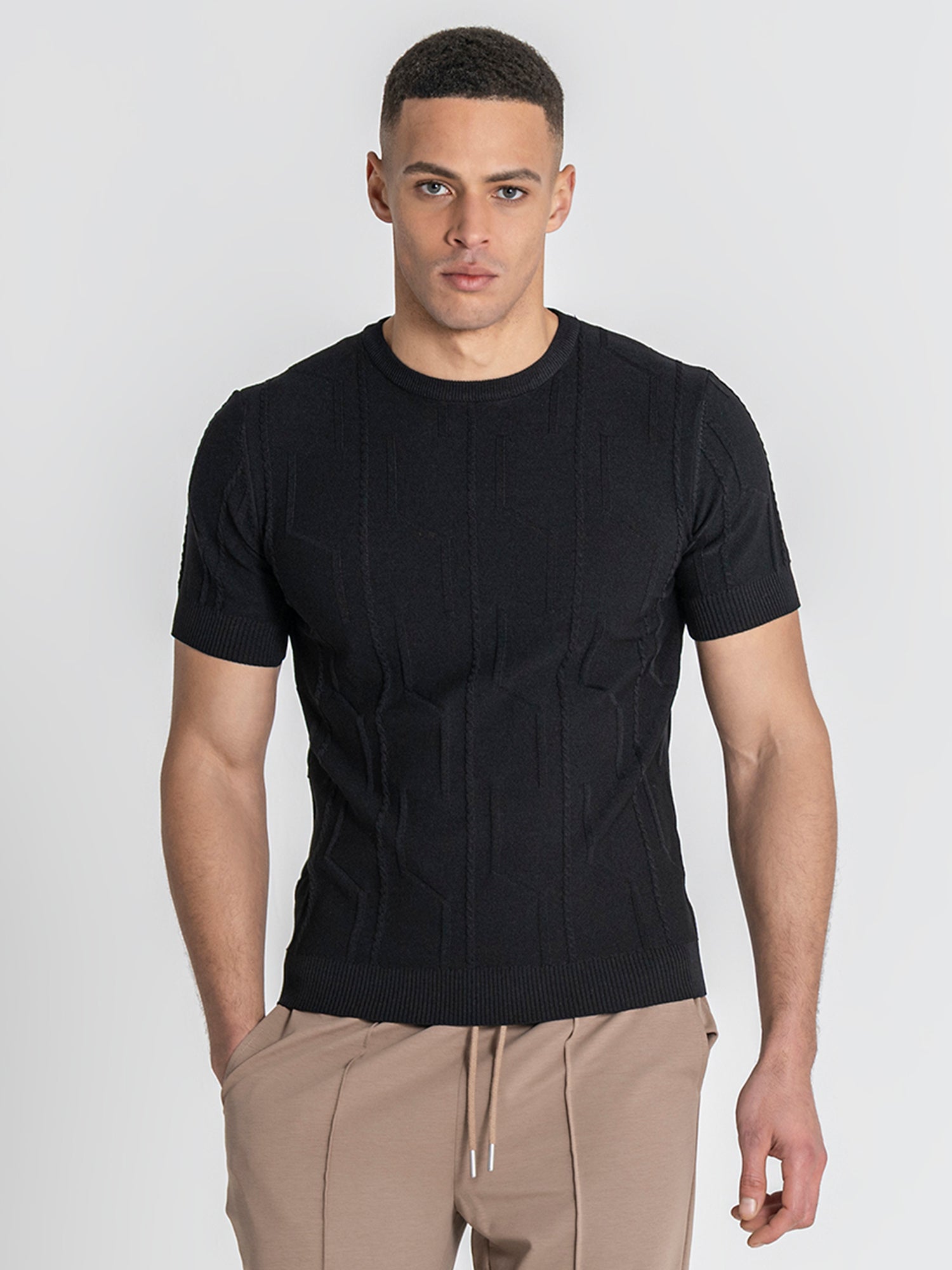 Black Dimension Knit Tee