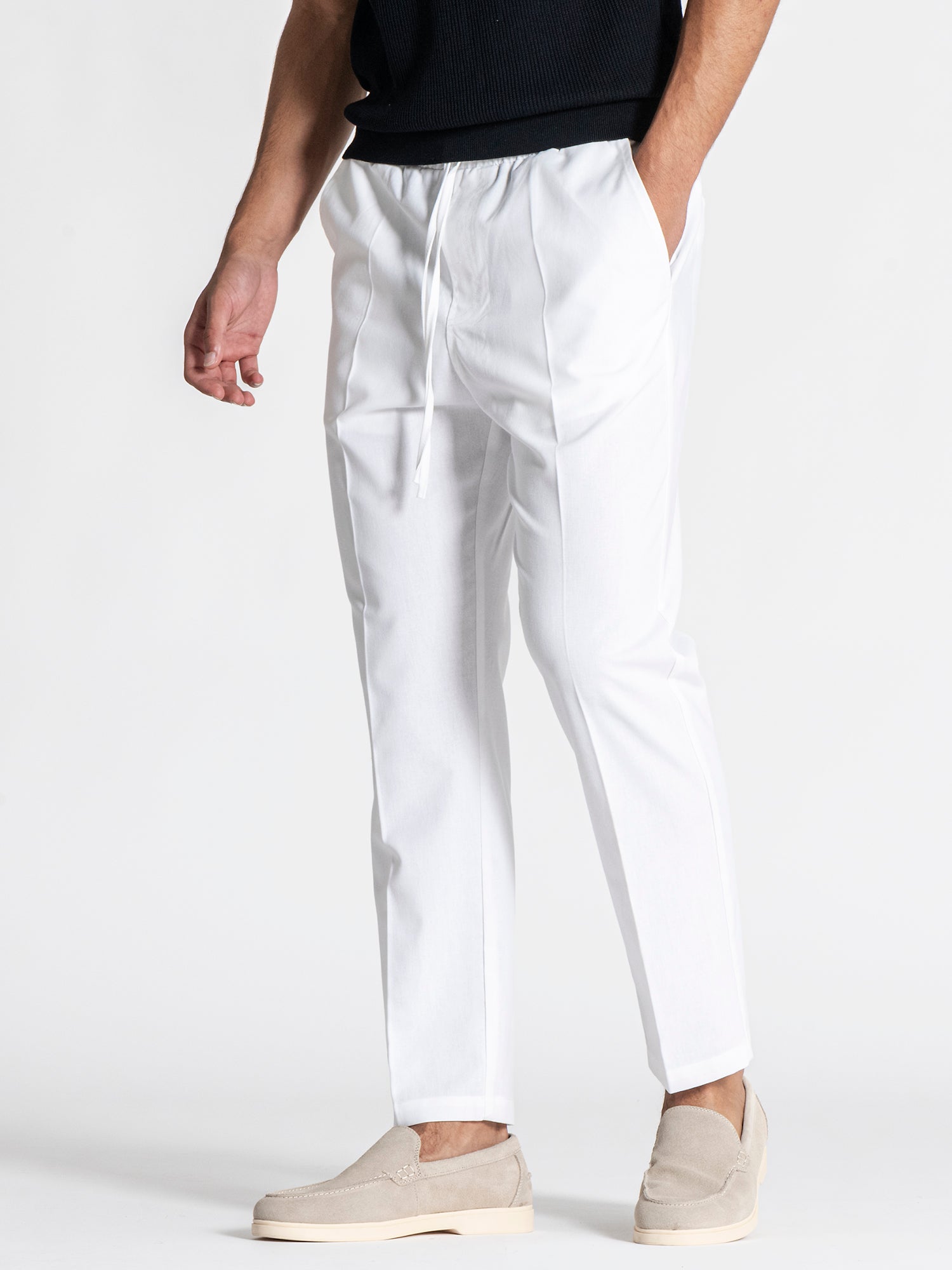 White GG Linen Pants