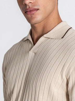 Beige GG Knit "V" Polo