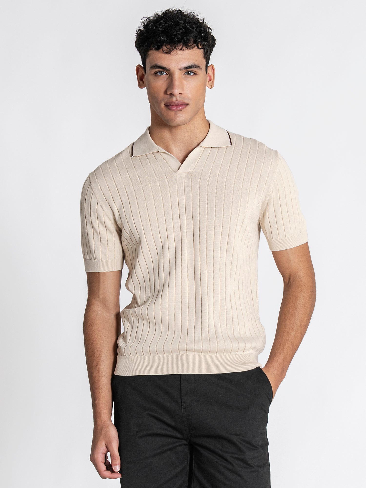 Beige GG Knit "V" Polo