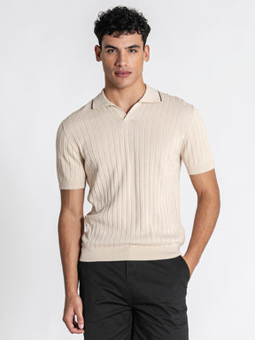 Beige GG Knit "V" Polo
