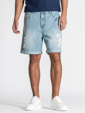 Light Blue Fray Denim Shorts