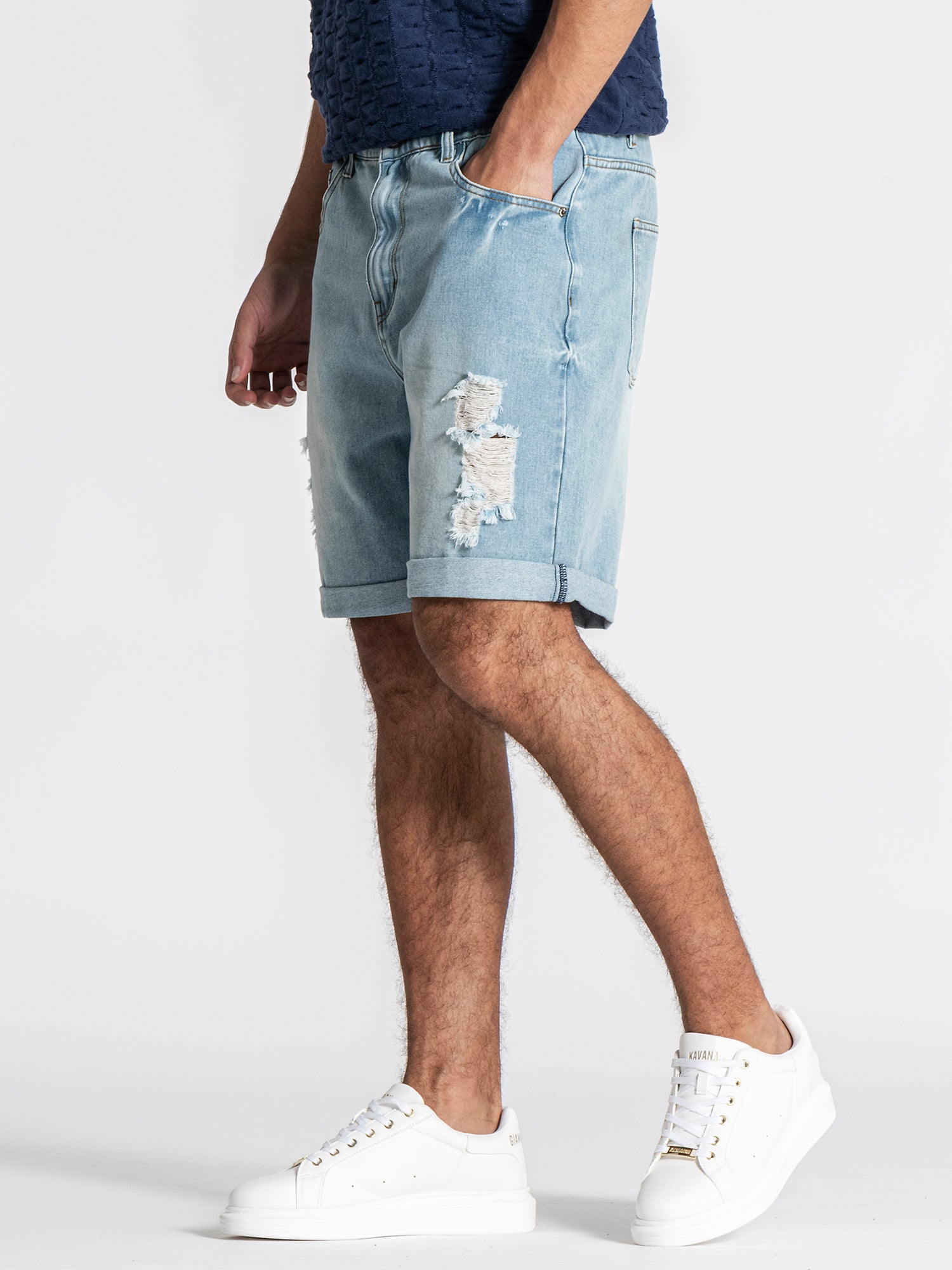 Light Blue Fray Denim Shorts