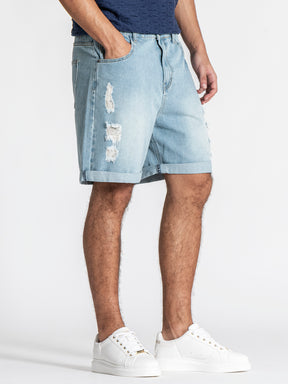 Light Blue Fray Denim Shorts