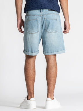 Light Blue Fray Denim Shorts