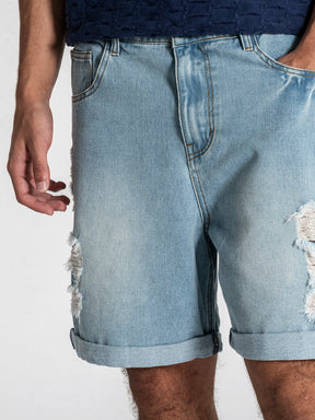 Light Blue Fray Denim Shorts