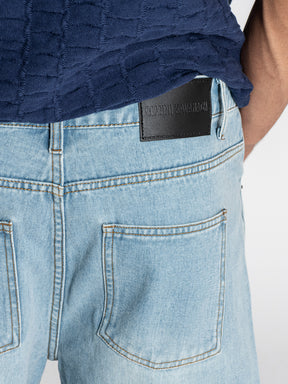 Light Blue Fray Denim Shorts