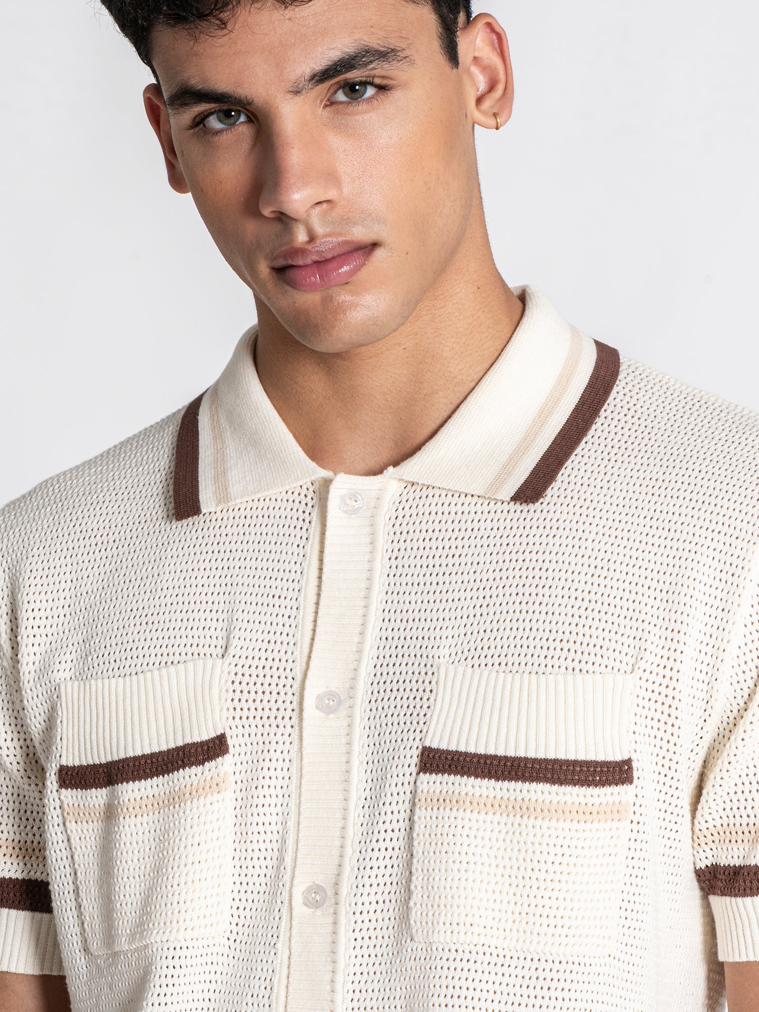 White Striped Knit Set